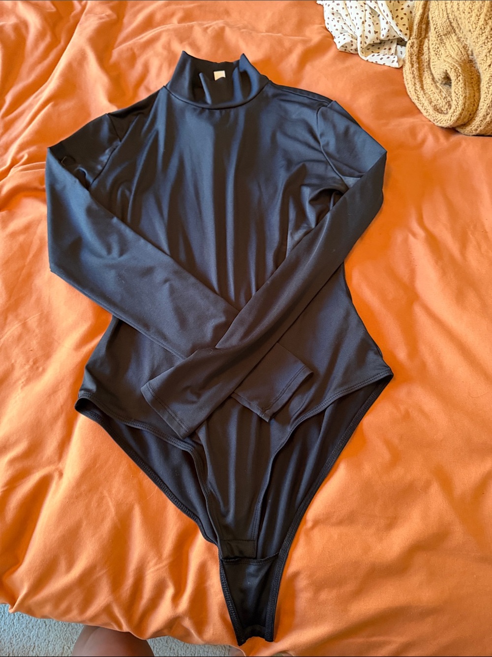 Black Long-Sleeve Mock Neck One-Piece Bodysuit